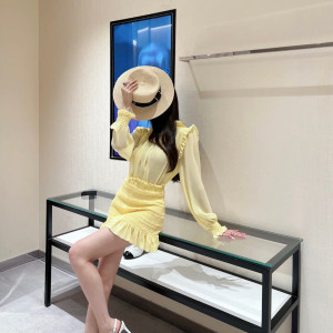 옐로우 셔링 원피스