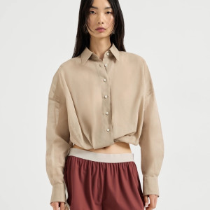 베이지 크롭 셔츠 세트