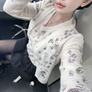 플라워 자수 니트 가디건